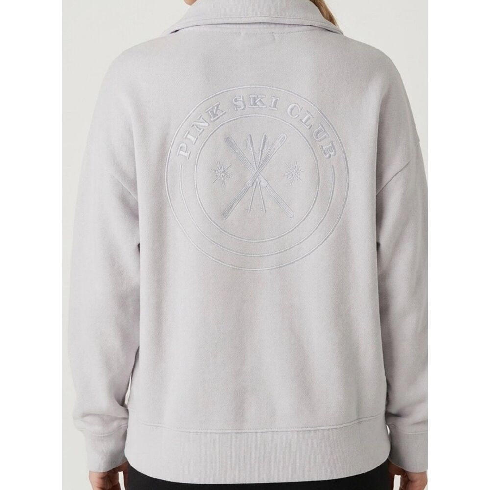 PINK Victoria's Secret Ski Club Gray Cotton Quarter Zip Sweatshirt‎ Size XS